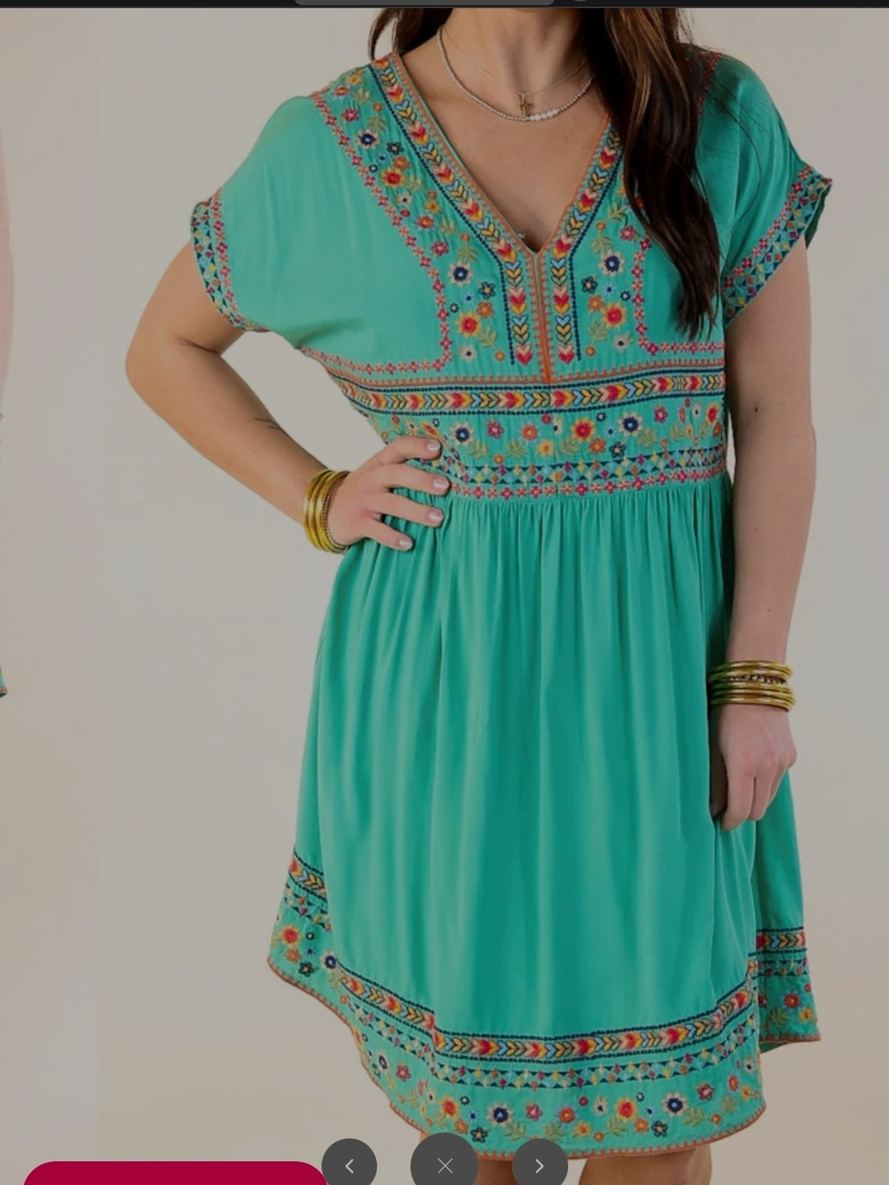 Savanna Jane Teal Embroidered V-Neck Midi Dress